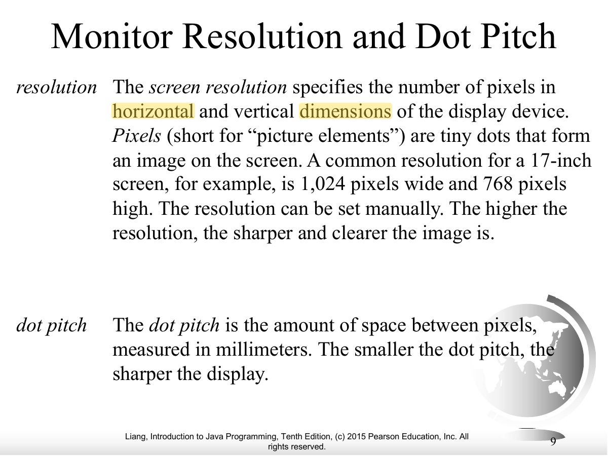 Slide 9: Monitor Resolution and Dot Pitch