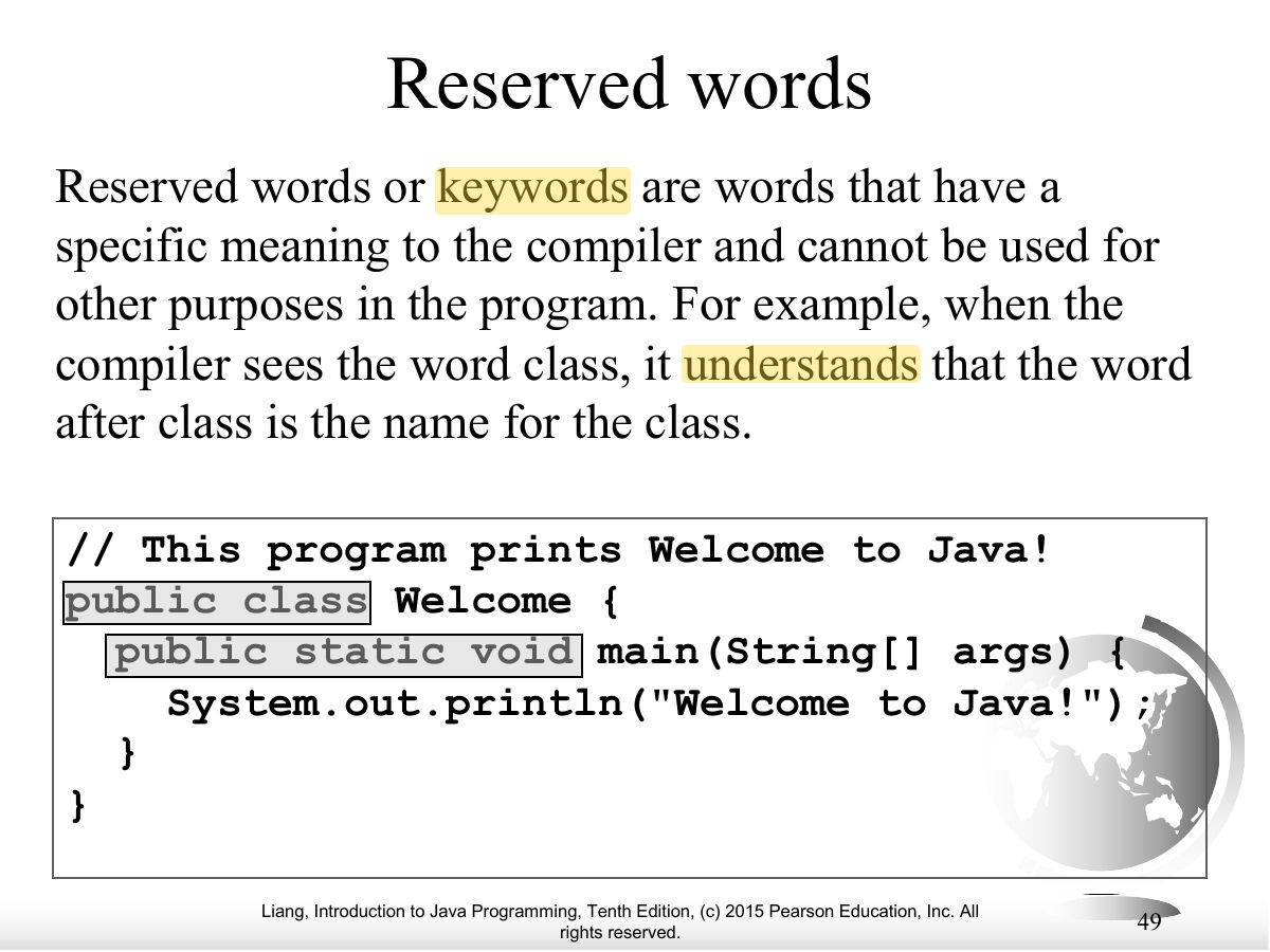 Slide 49: Reserved words