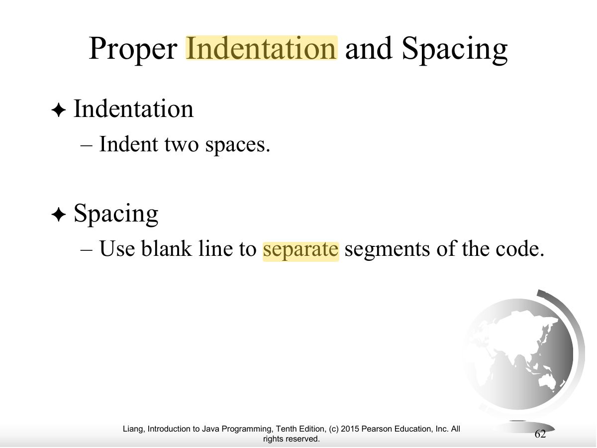 Slide 62: Proper Indentation and Spacing