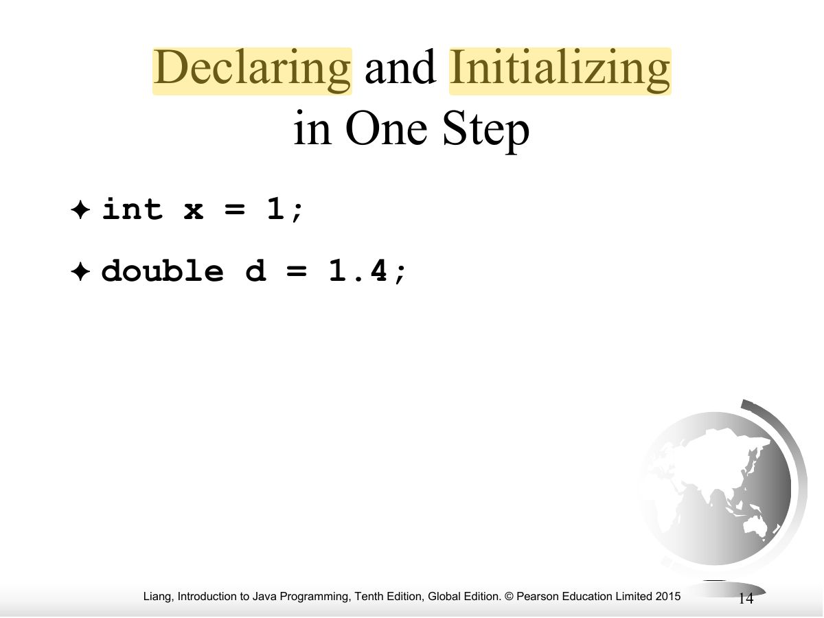 Slide 14: Declaring and Initializing in One Step