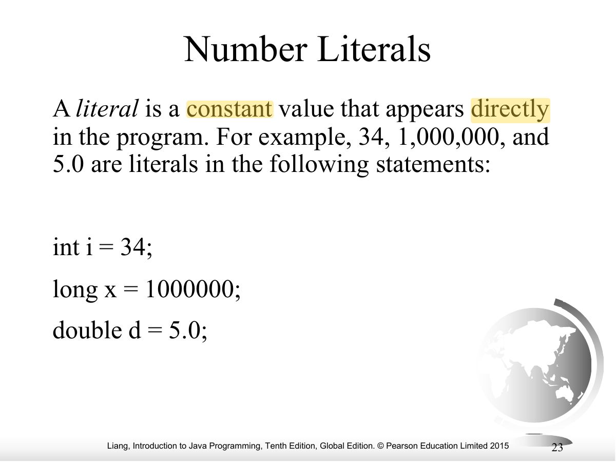 Slide 23: Number Literals