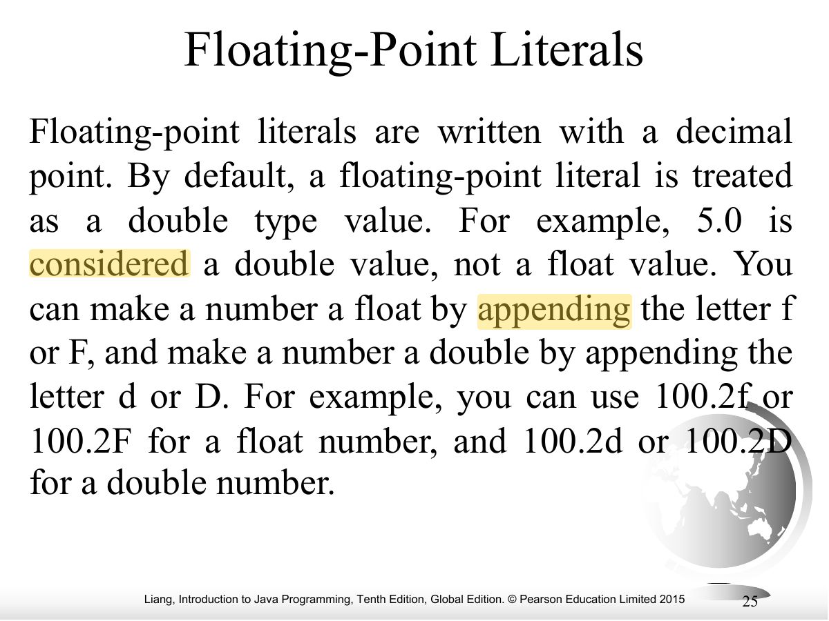 Slide 25: Floating-Point Literals