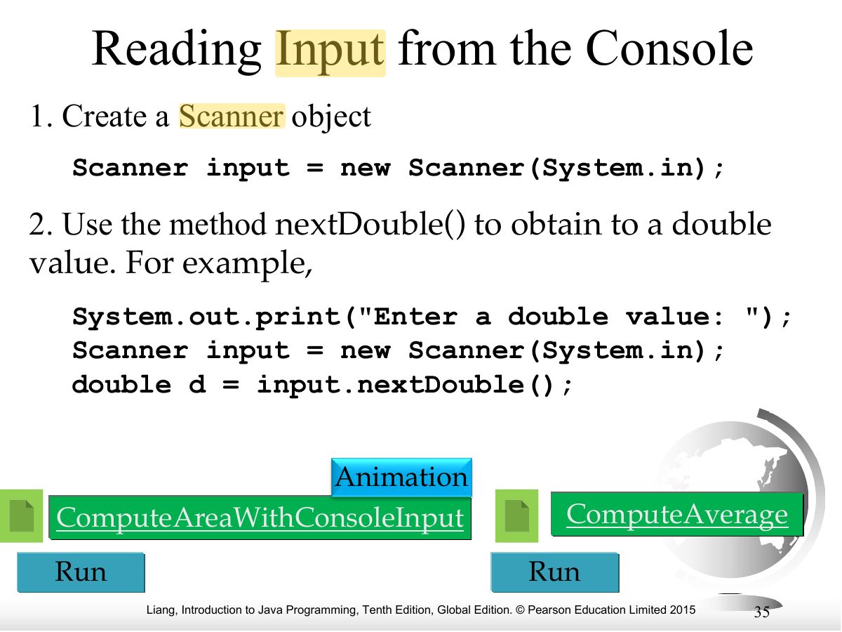 Slide 35: Reading Input from the Console