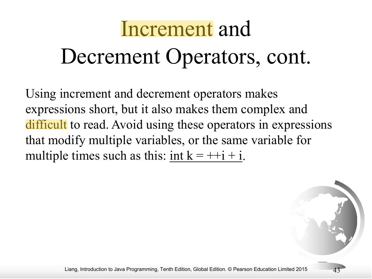 Slide 43: Increment and Decrement Operators, cont.