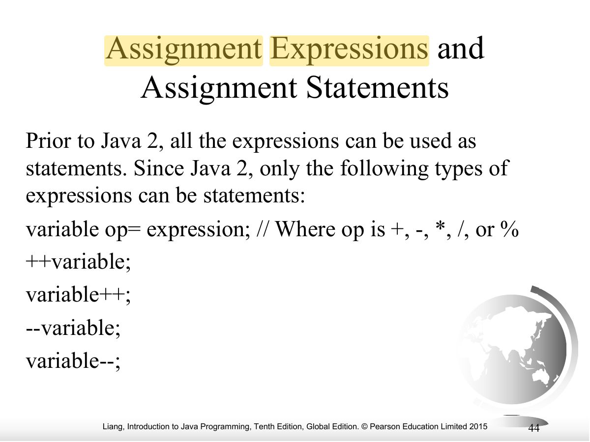 Slide 44: Assignment Expressions and Assignment Statements