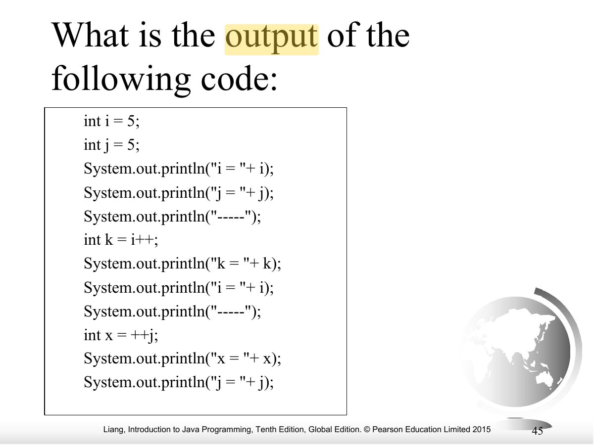 Slide 45: What is the output of the following code: