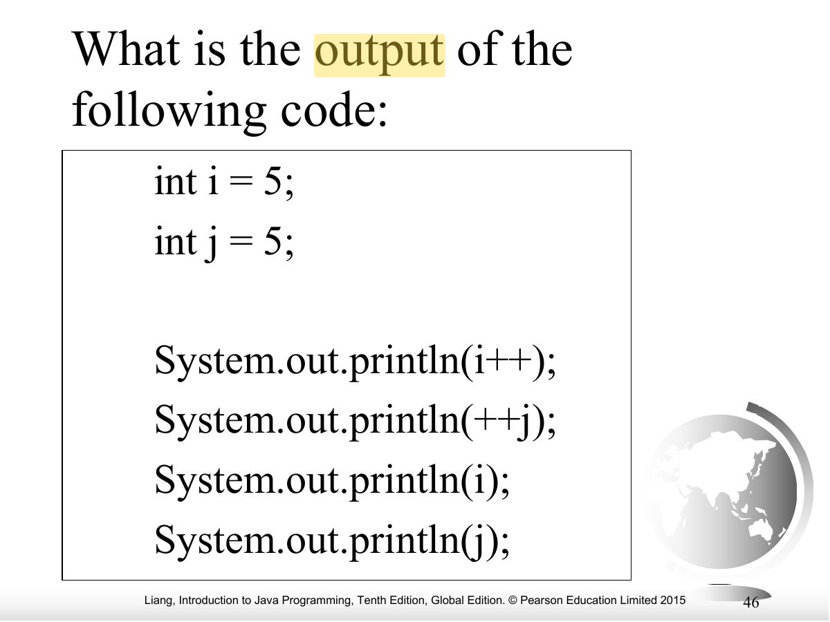 Slide 46: What is the output of the following code: