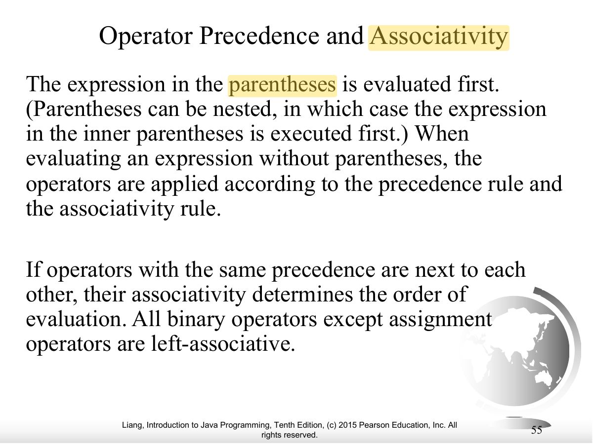 Slide 55: Operator Precedence and Associativity
