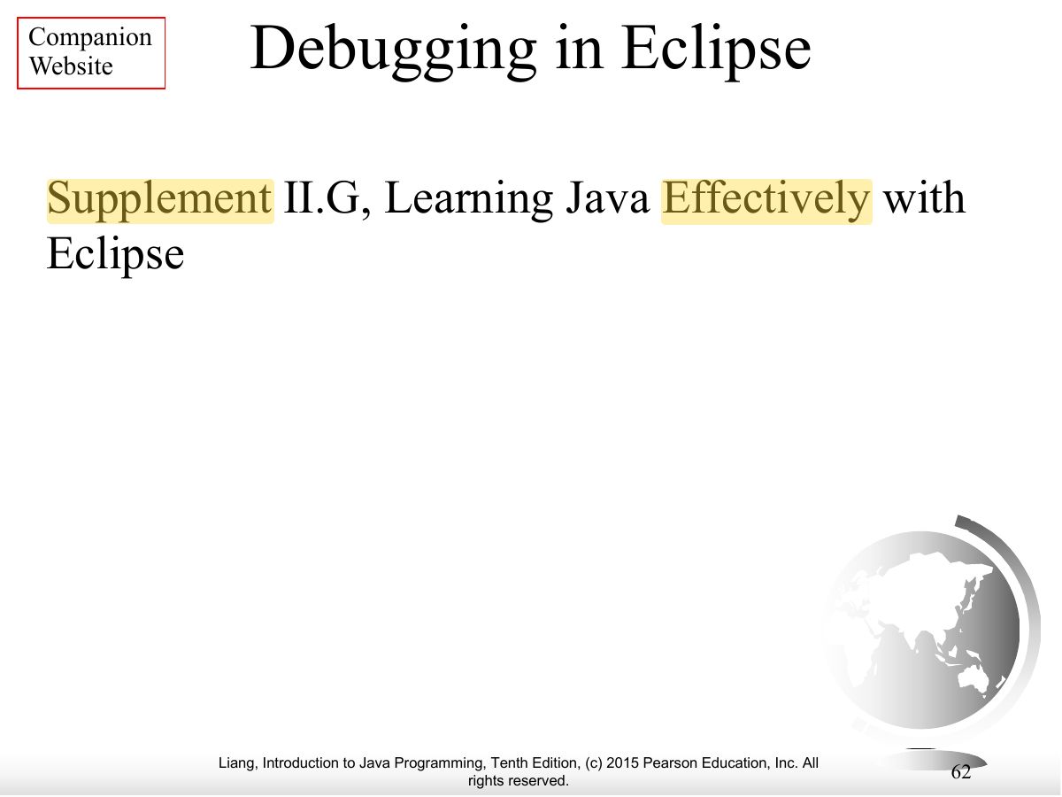Slide 62: Debugging in Eclipse