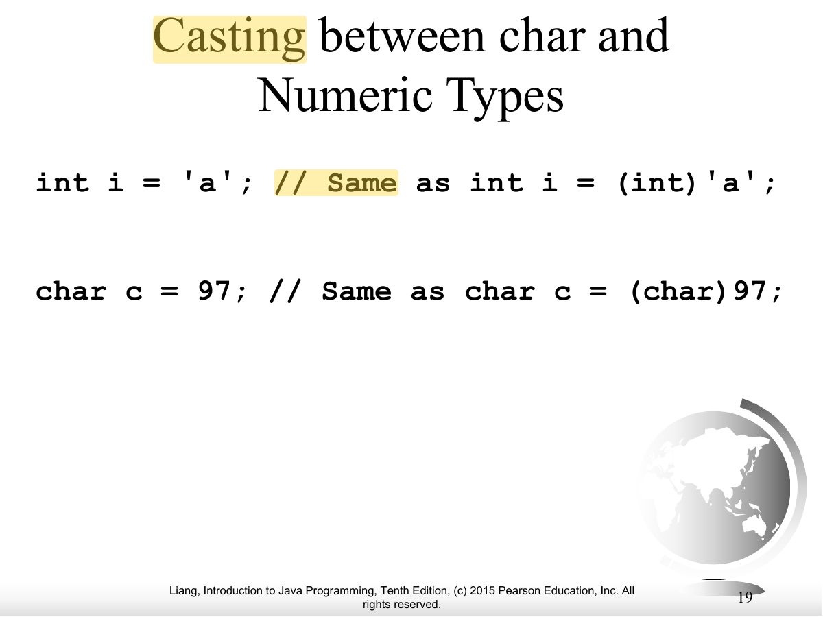 Slide 19: Casting between char and Numeric Types