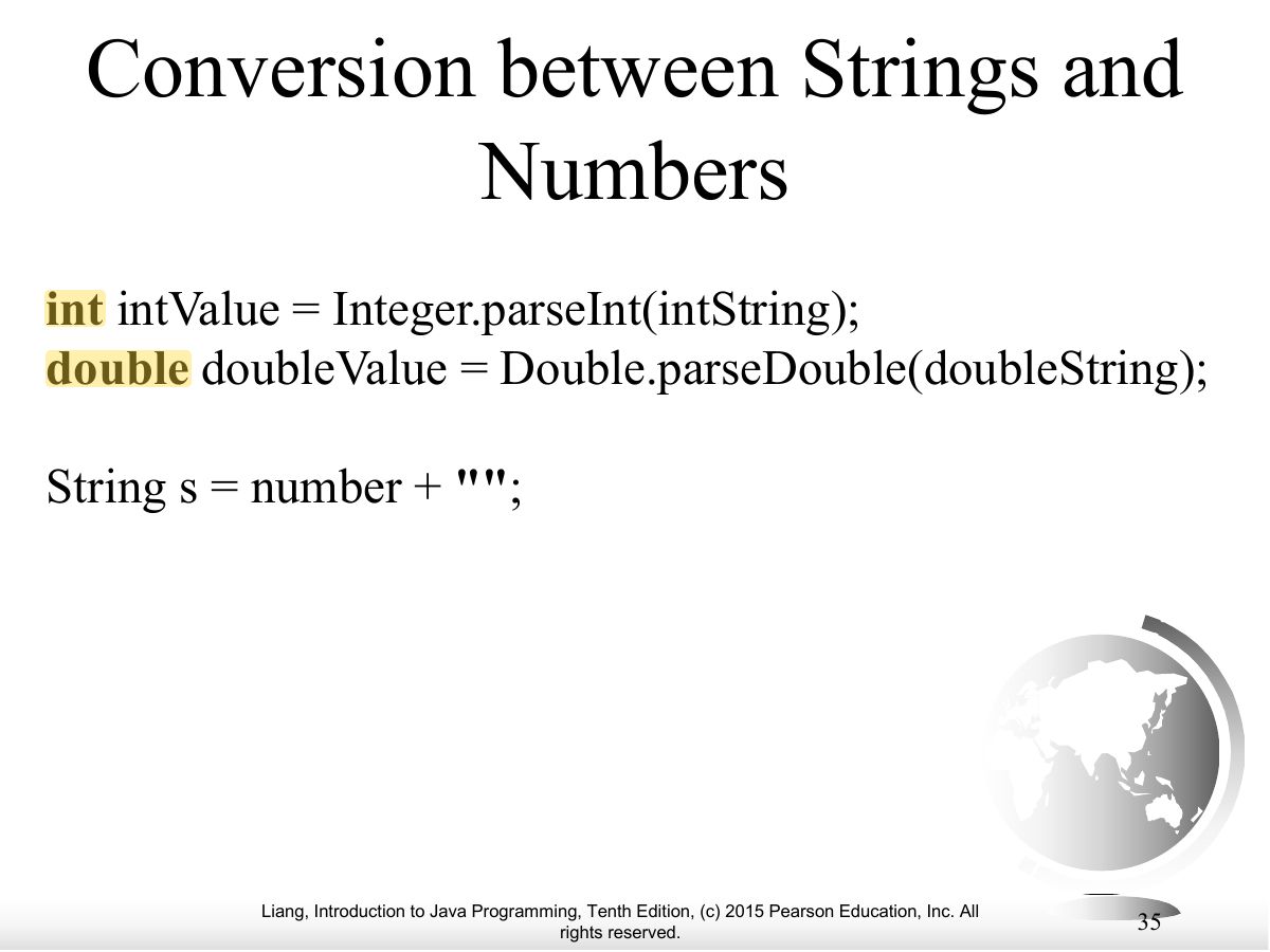 Slide 35: Conversion between Strings and Numbers