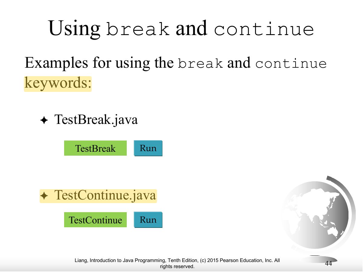 Slide 44: break continue