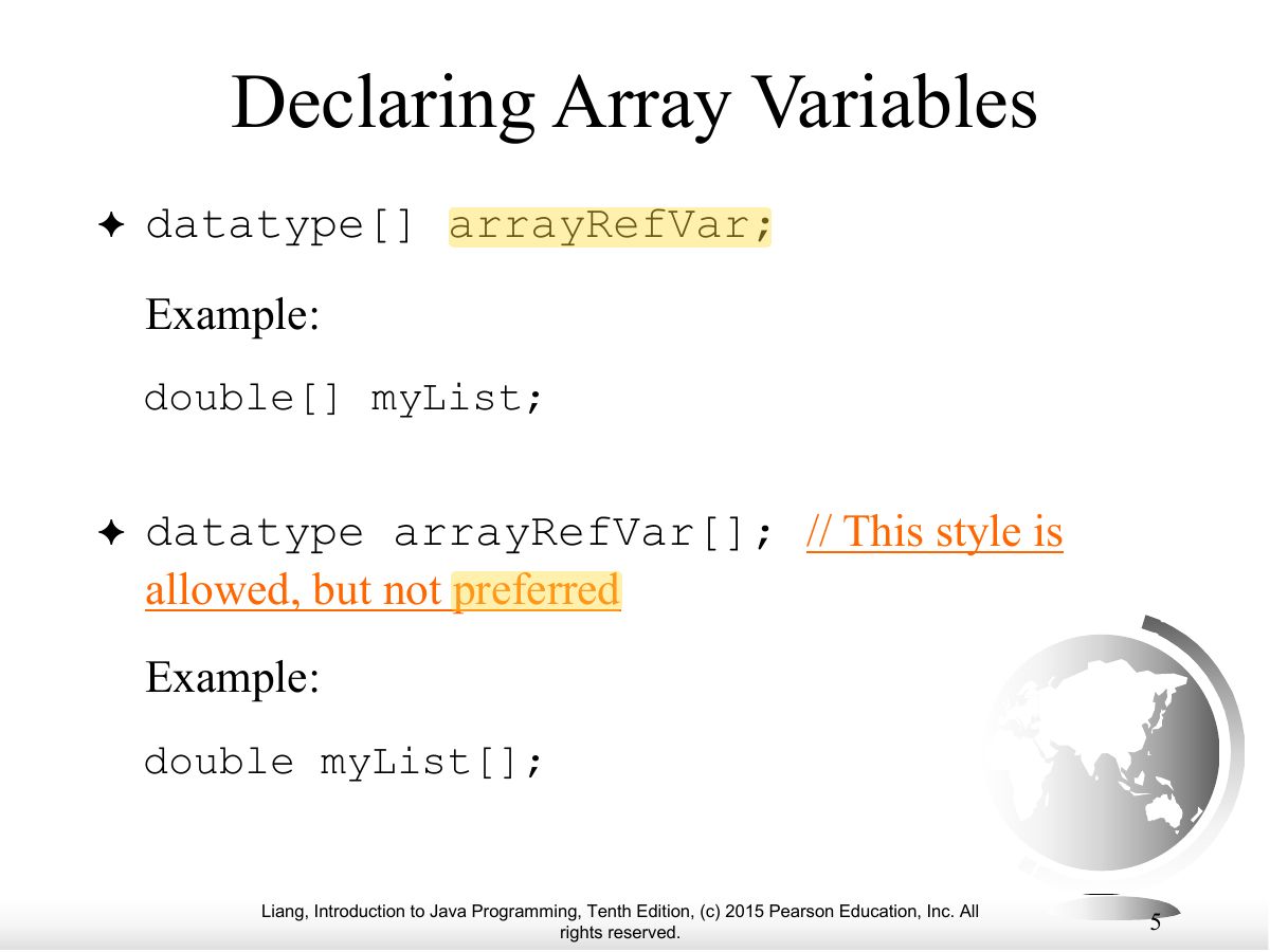 Slide 5: Declaring Array Variables