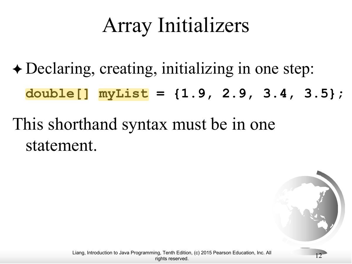Slide 12: Array Initializers