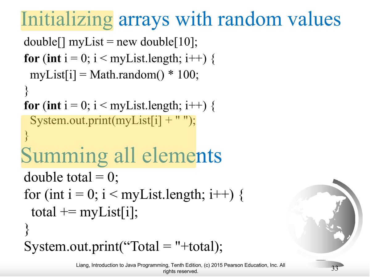 Slide 33: Initializing arrays with random values