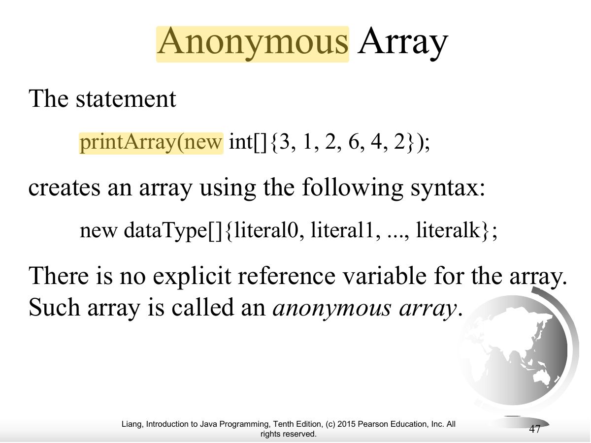 Slide 43: Anonymous Array
