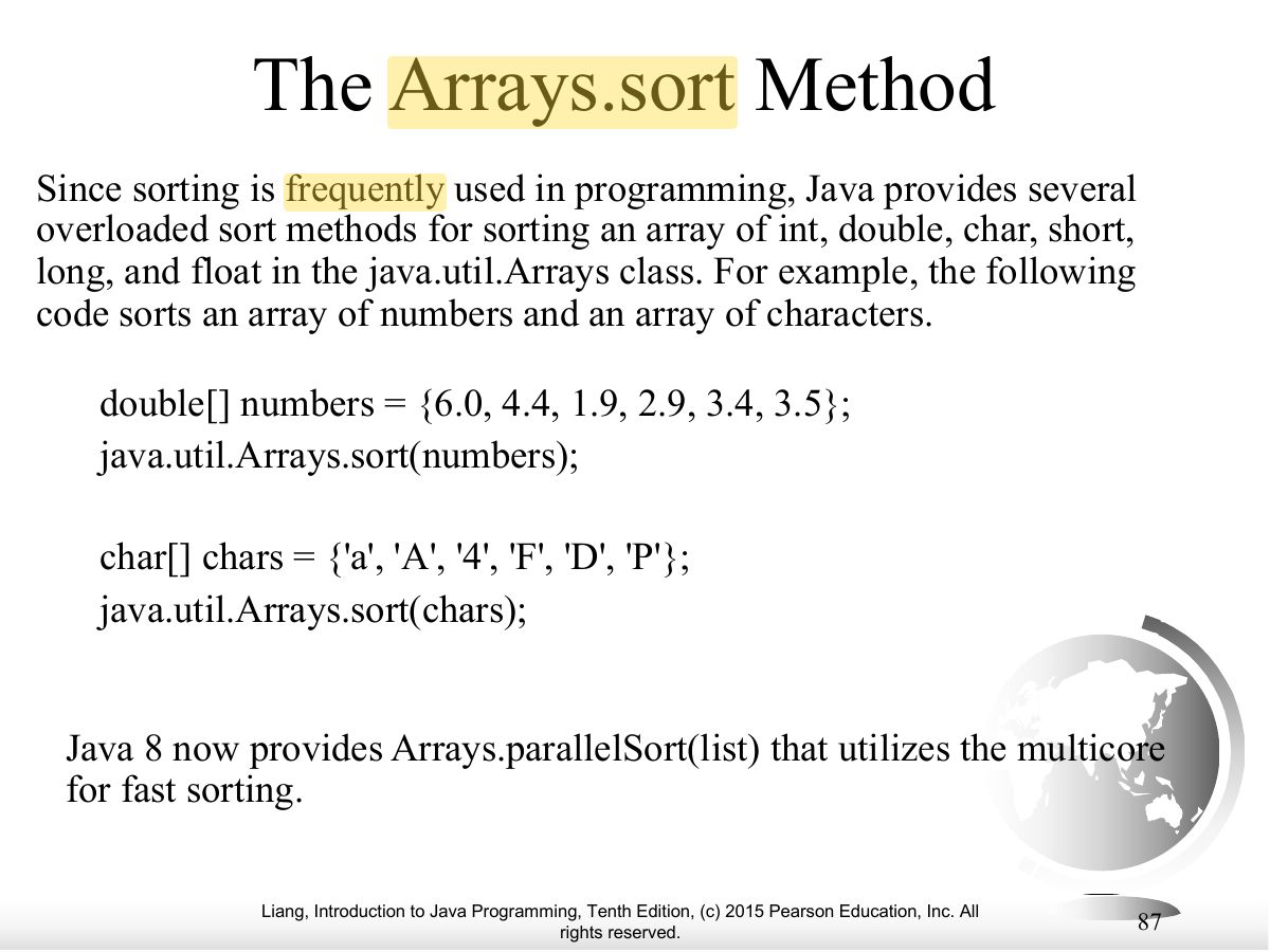Slide 82: The Arrays.sort Method