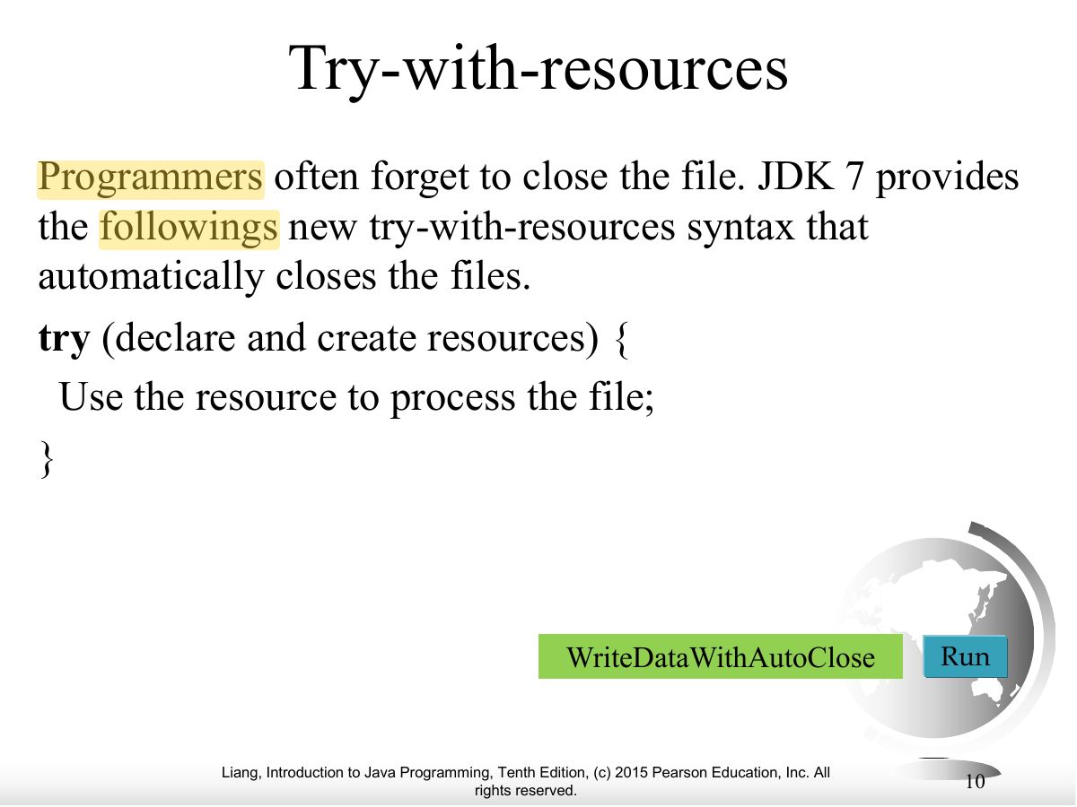 Slide 10: Try-with-resources