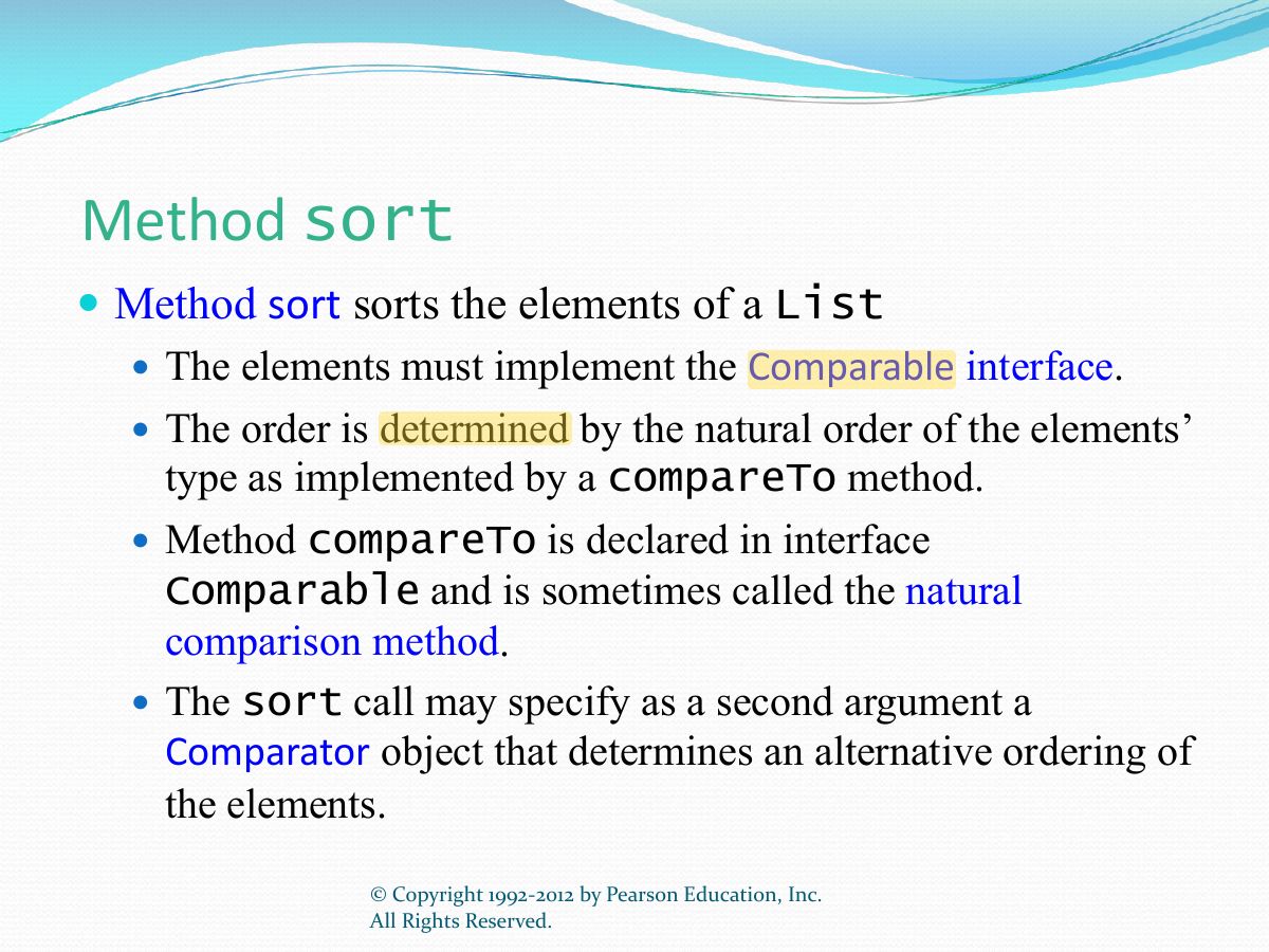 Slide 28: Method sort