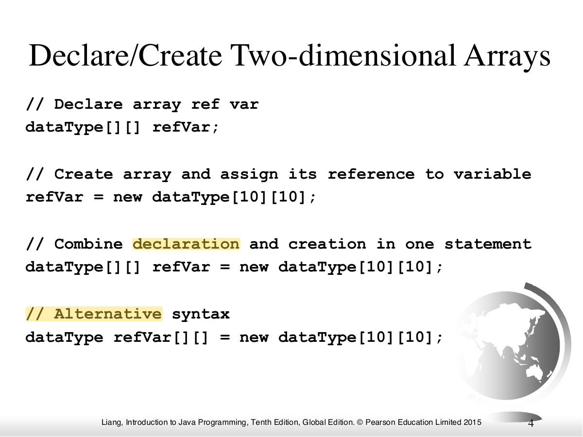 Slide 4: Declare/Create Two-dimensional Arrays