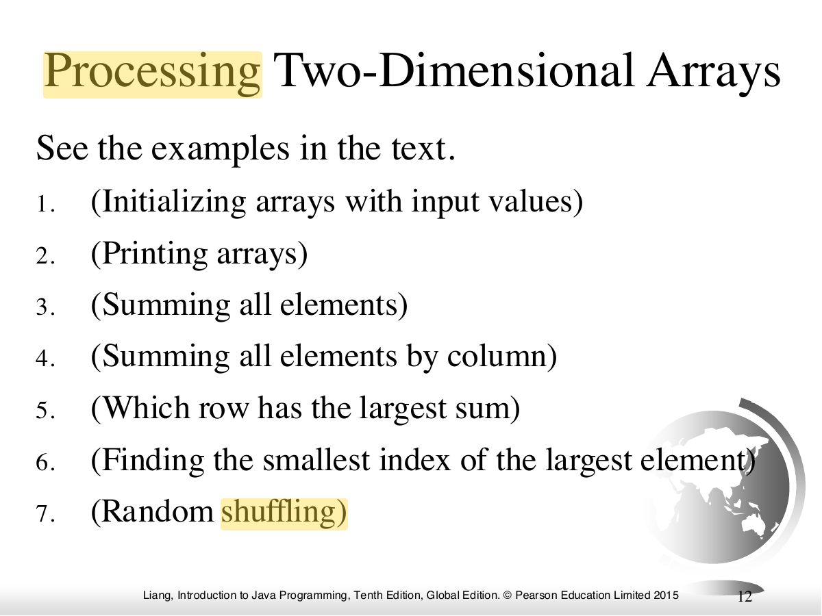 Slide 12: Processing Two-Dimensional Arrays