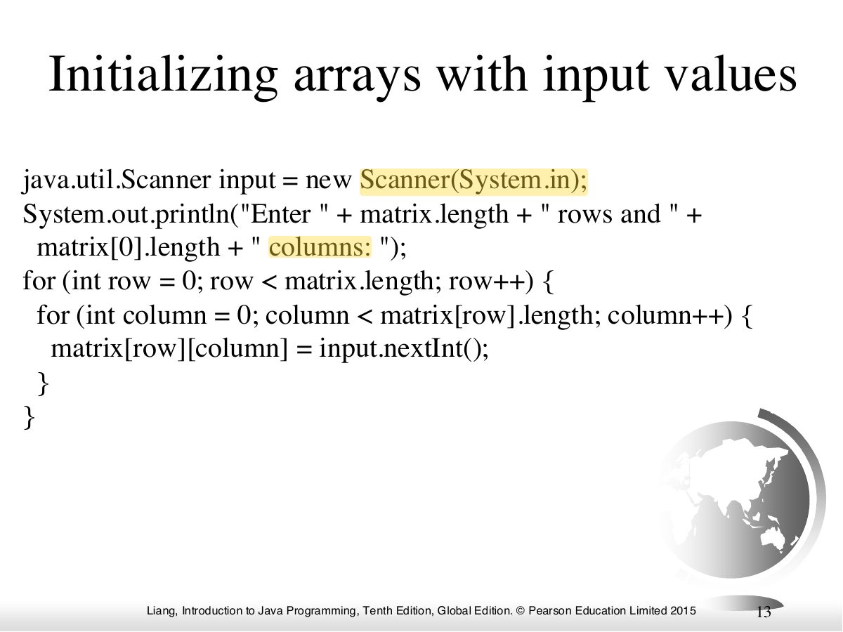 Slide 13: Initializing arrays with input values