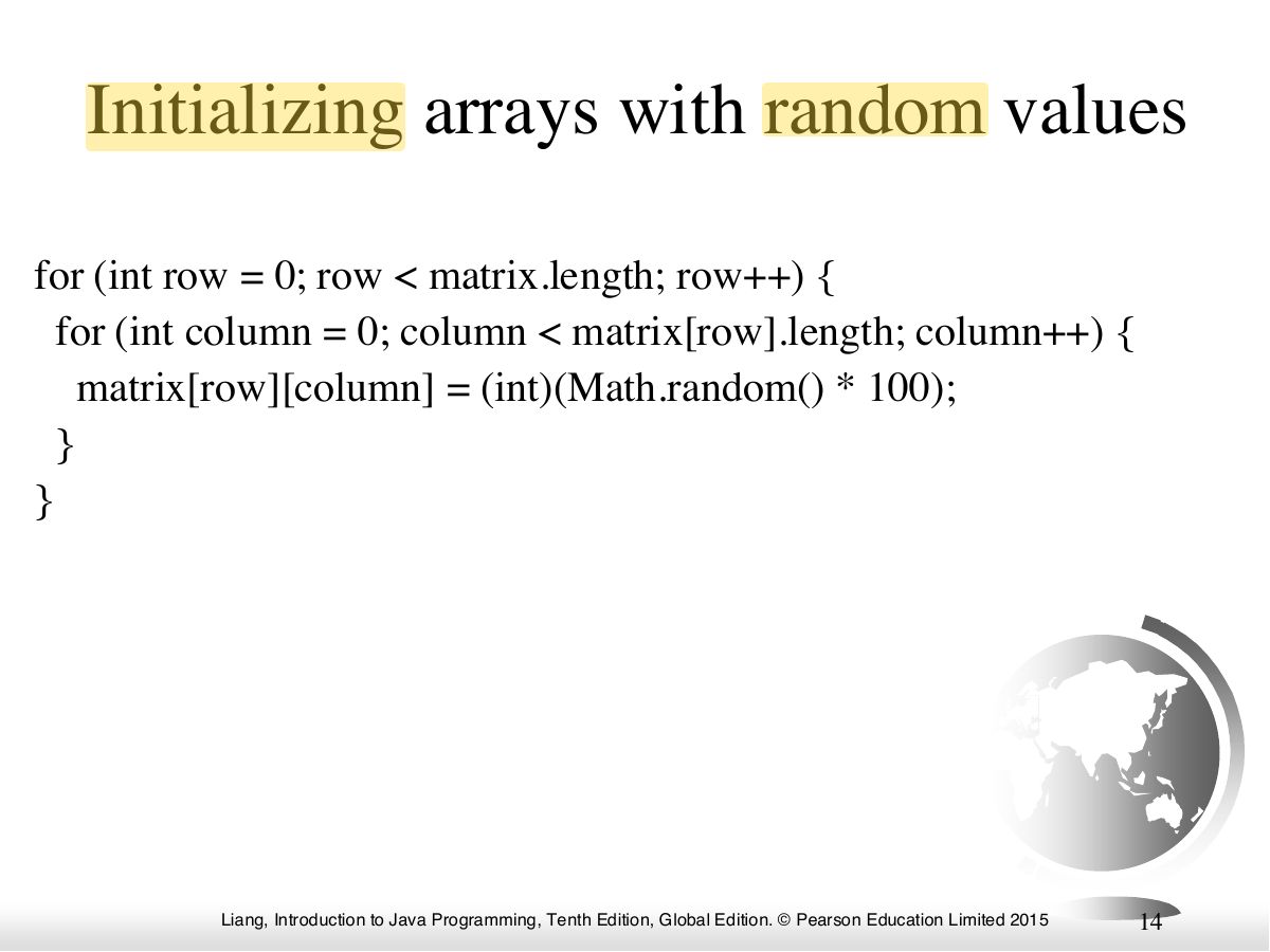 Slide 14: Initializing arrays with random values