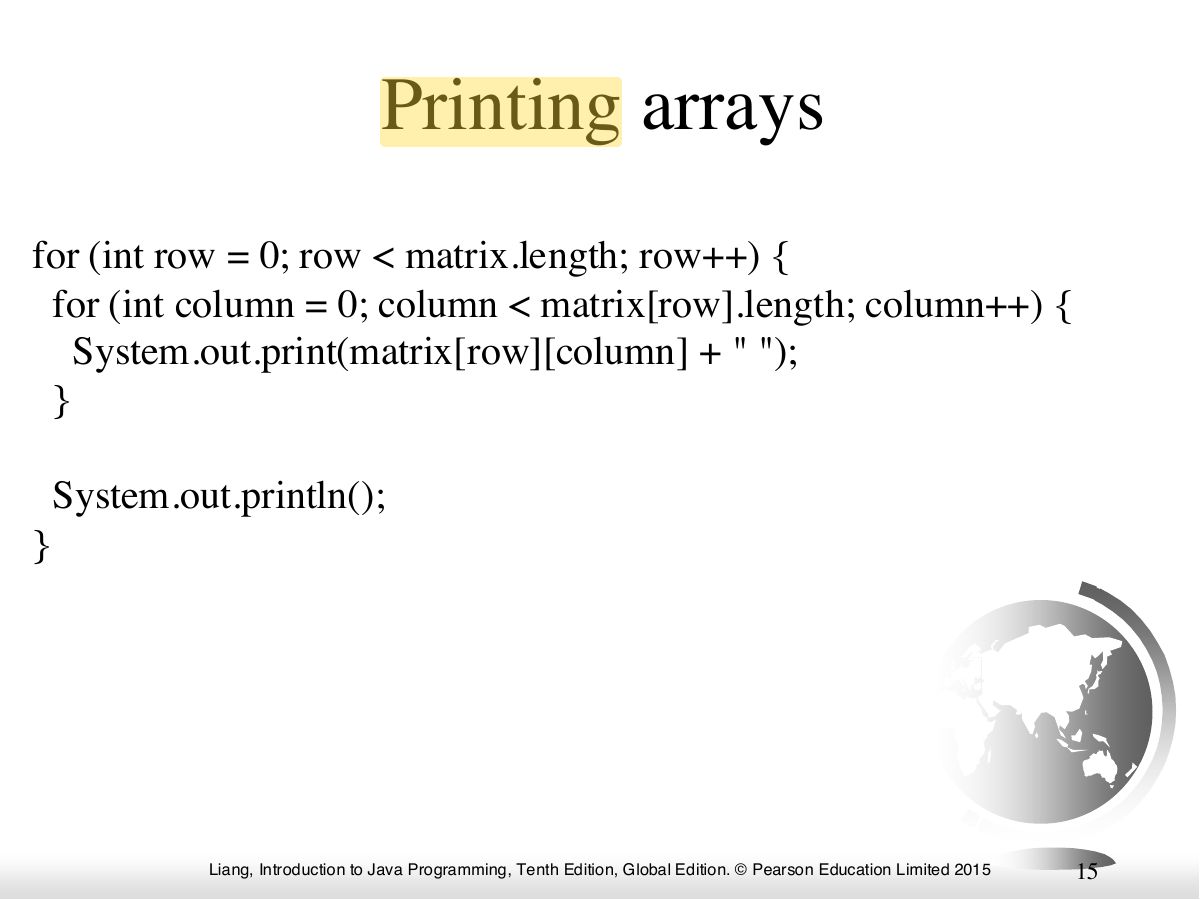 Slide 15: Printing arrays