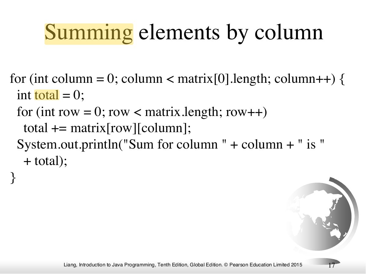 Slide 17: Summing elements by column