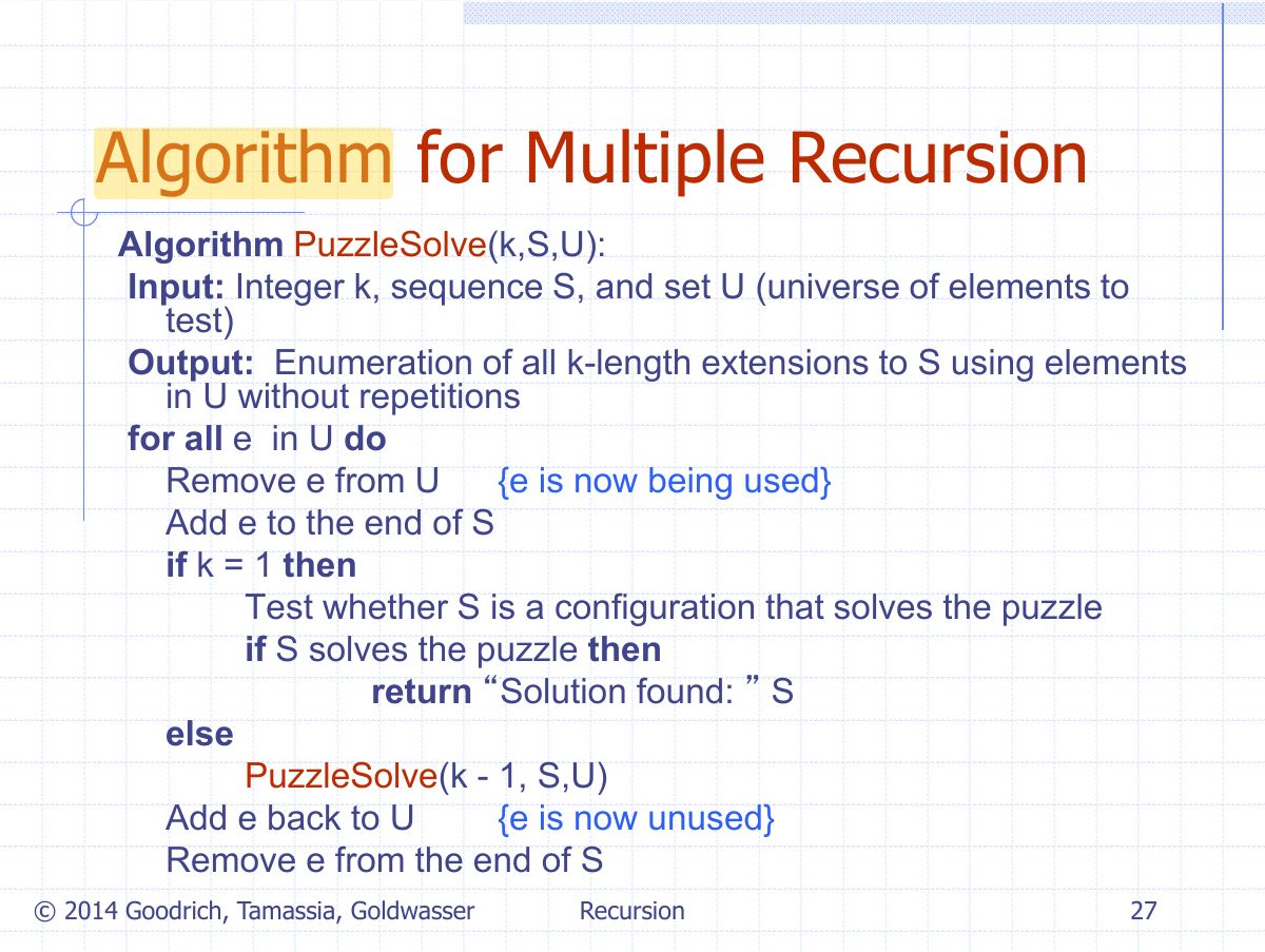 Slide 29: Algorithm for Multiple Recursion