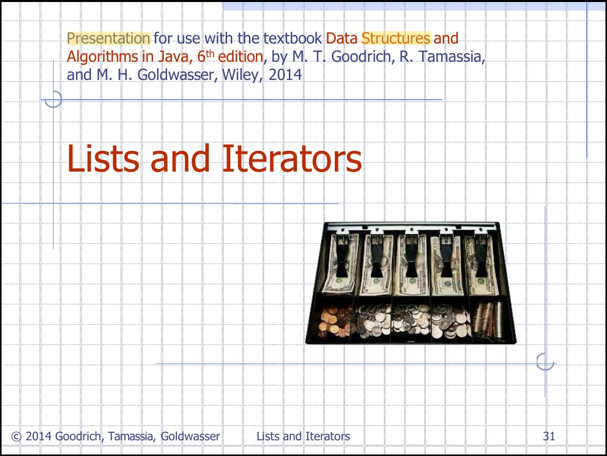 Slide 11: Presentation for use with the textbook Data Structures and Algorithms in Java, 6 th edition, by M. T. Goodrich, R. Tamassia, and M. H. Goldwasser, Wiley, 2014