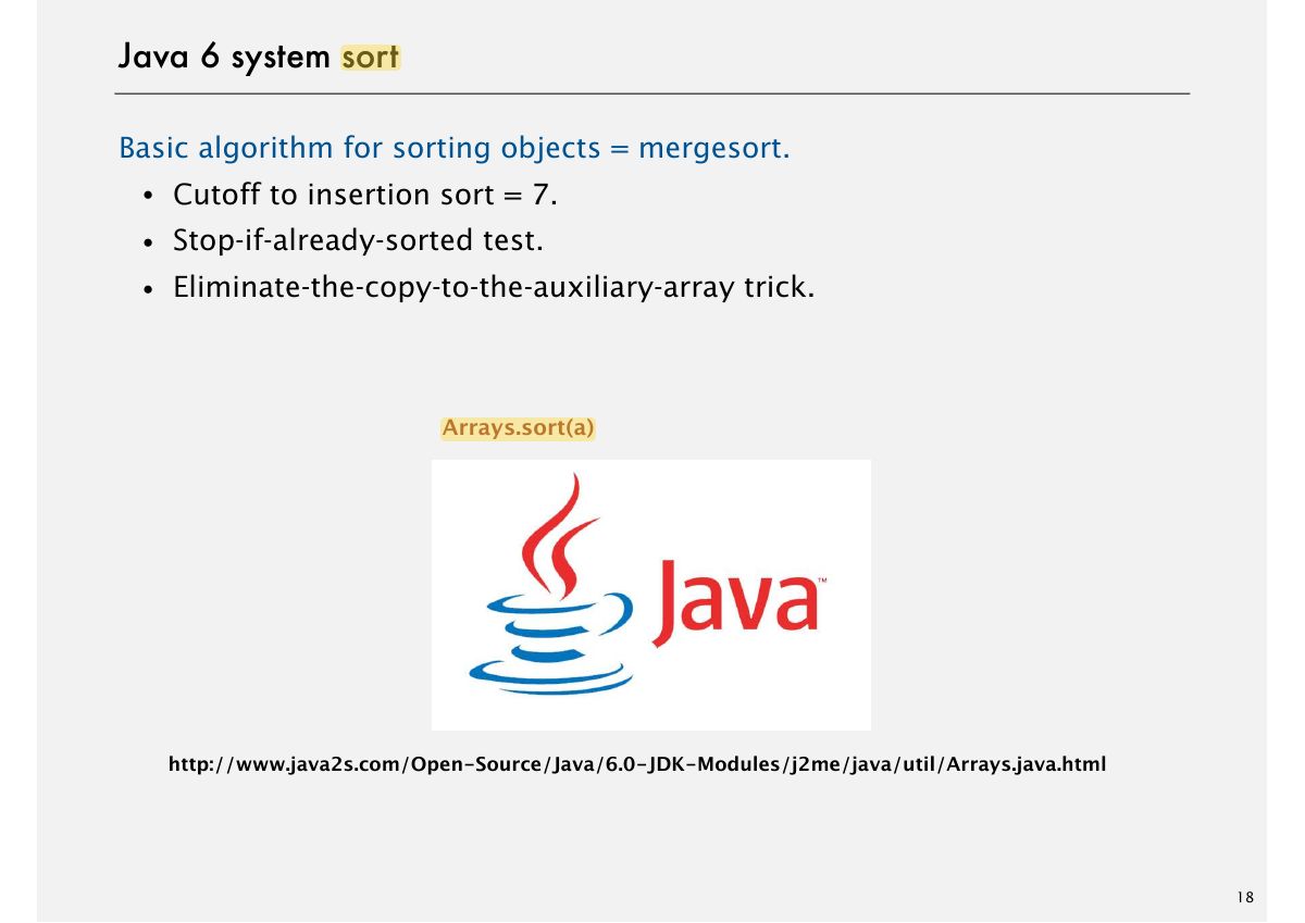 Slide 18: Java 6 system sort