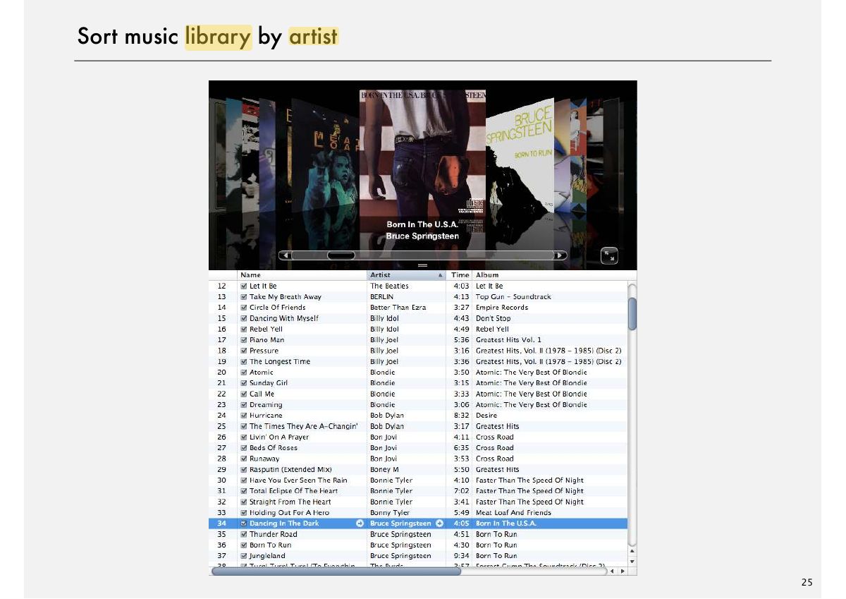 Slide 25: Sort music library by artist