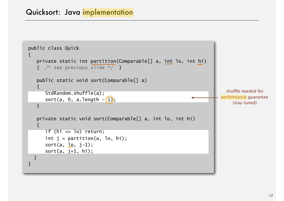 Slide 15: Quicksort: Java implementation