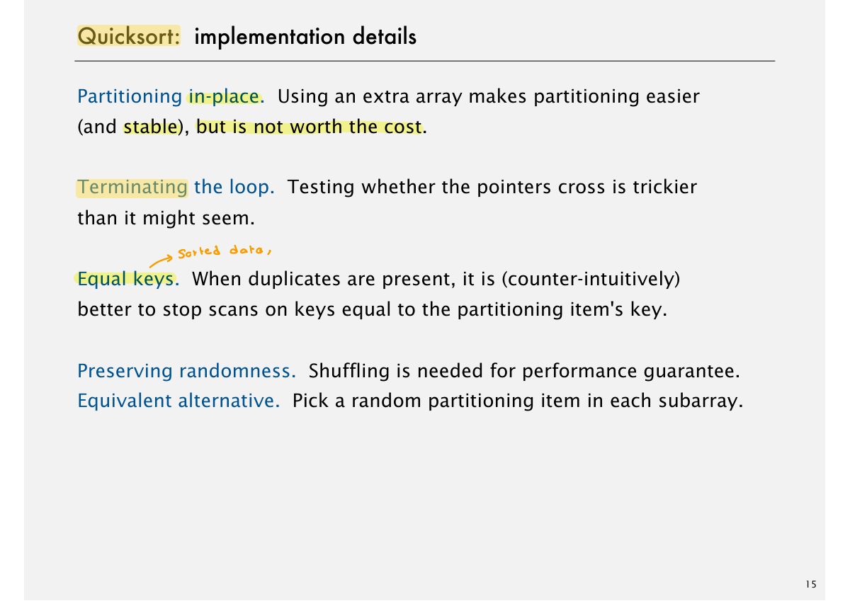 Slide 18: Quicksort: implementation details