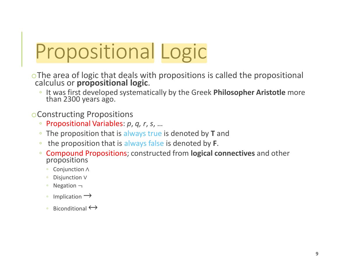 Slide 9: Propositional Logic