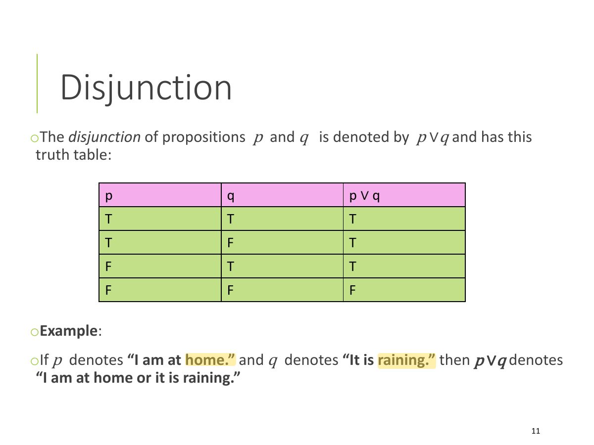 Slide 11: Disjunction