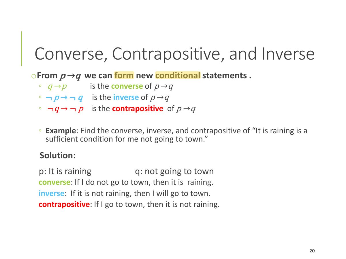 Slide 20: Converse, Contrapositive, and Inverse