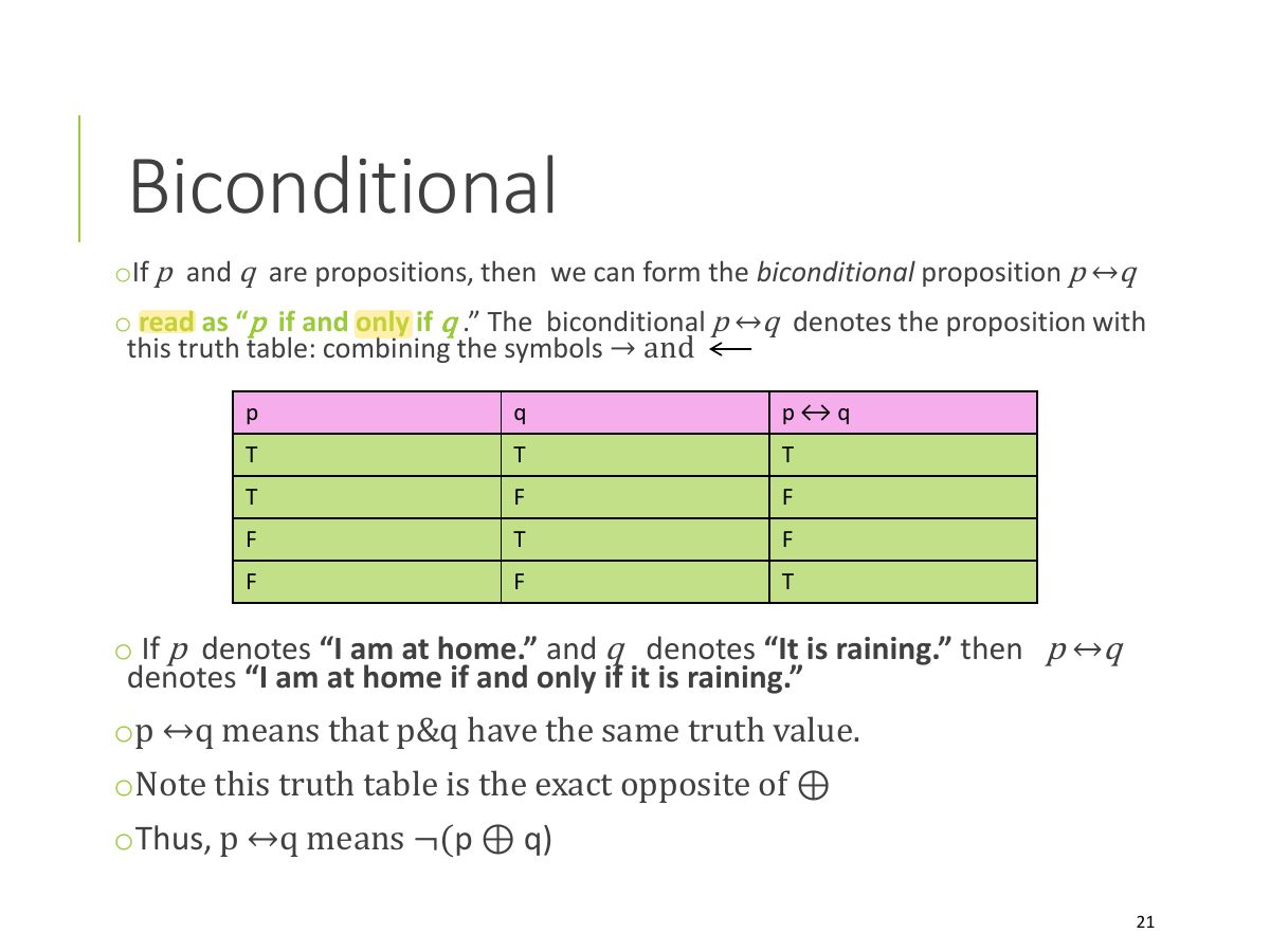 Slide 21: Biconditional