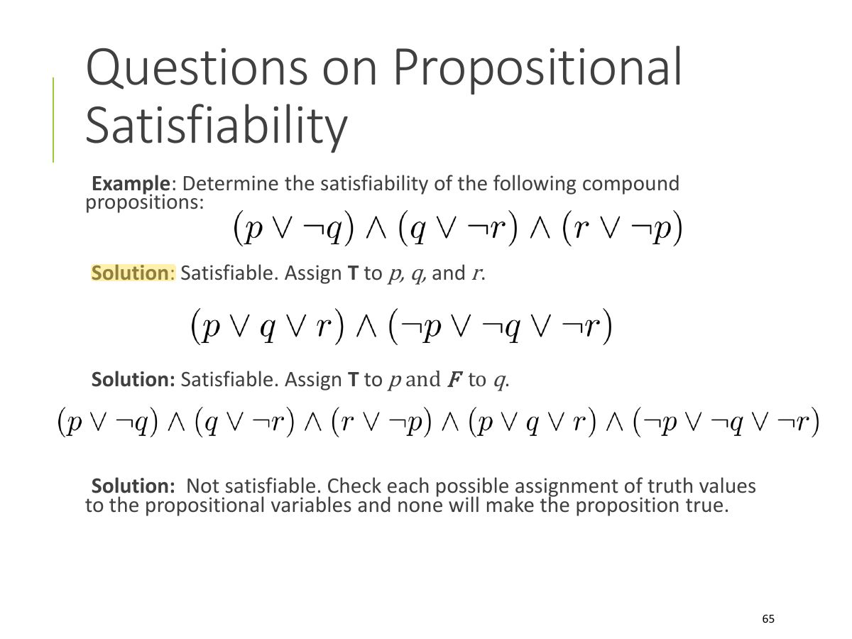 Slide 65: Questions on Propositional Satisfiability