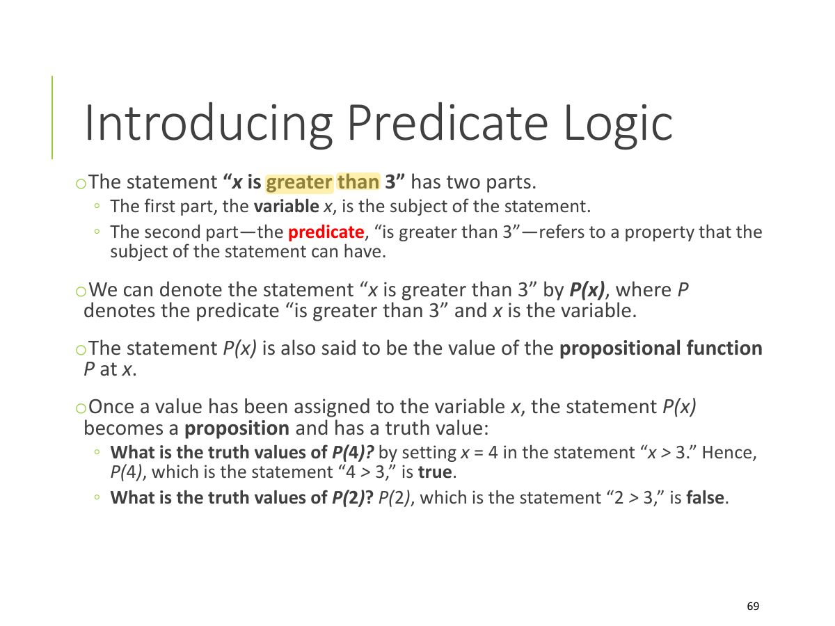 Slide 69: Introducing Predicate Logic