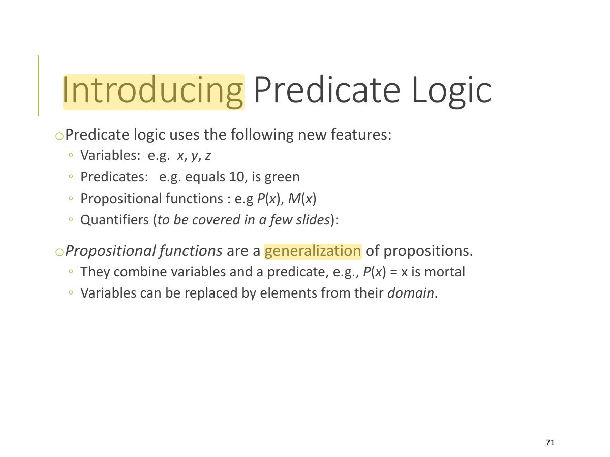 Slide 71: Introducing Predicate Logic