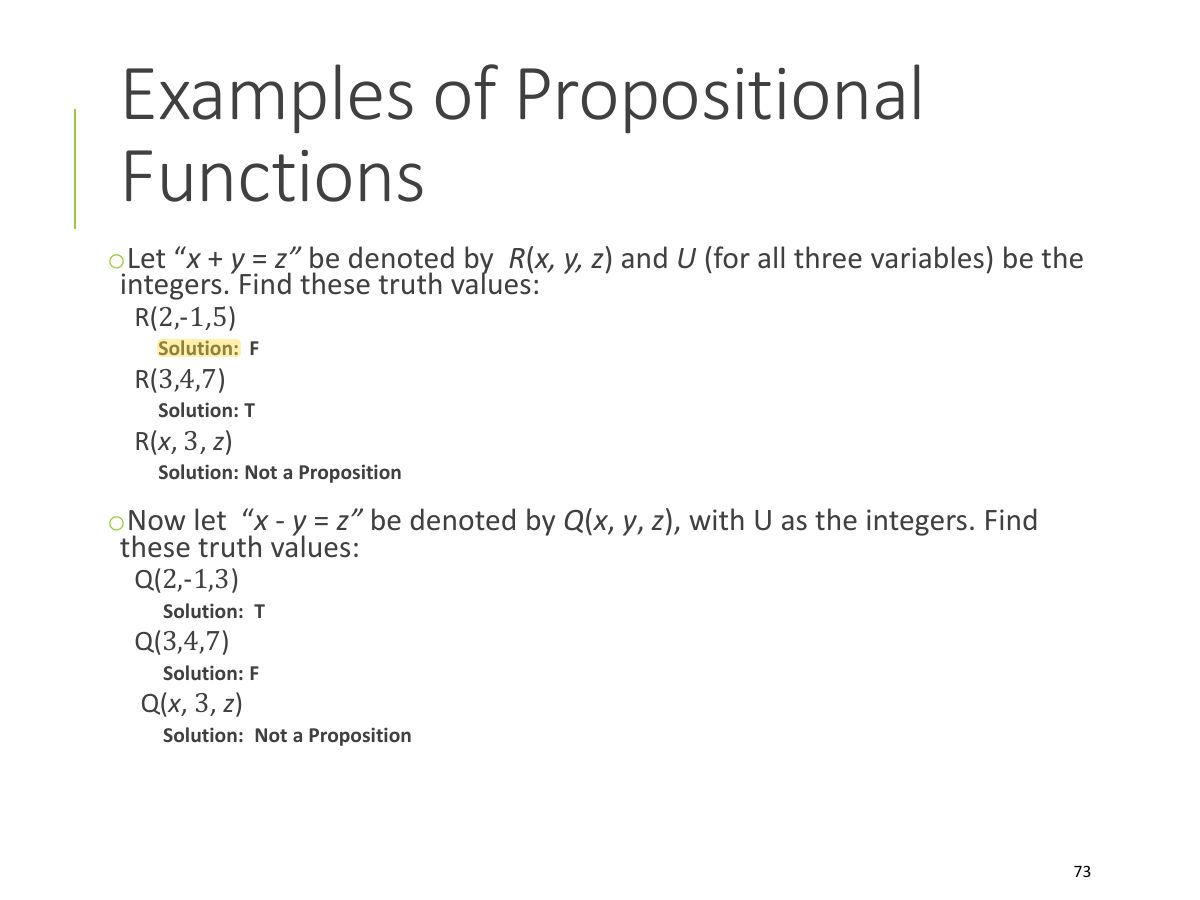 Slide 73: Examples of Propositional Functions