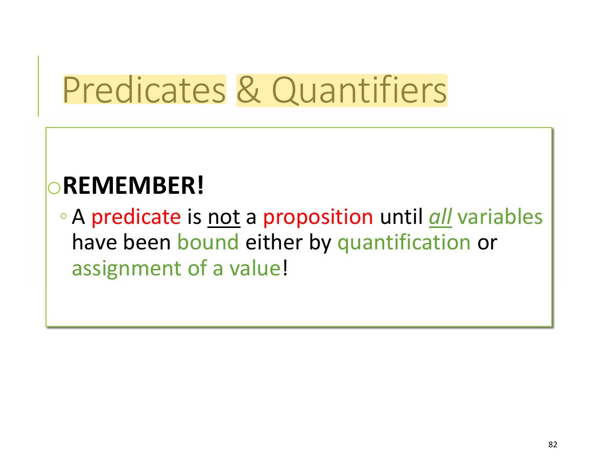 Slide 82: Predicates & Quantifiers