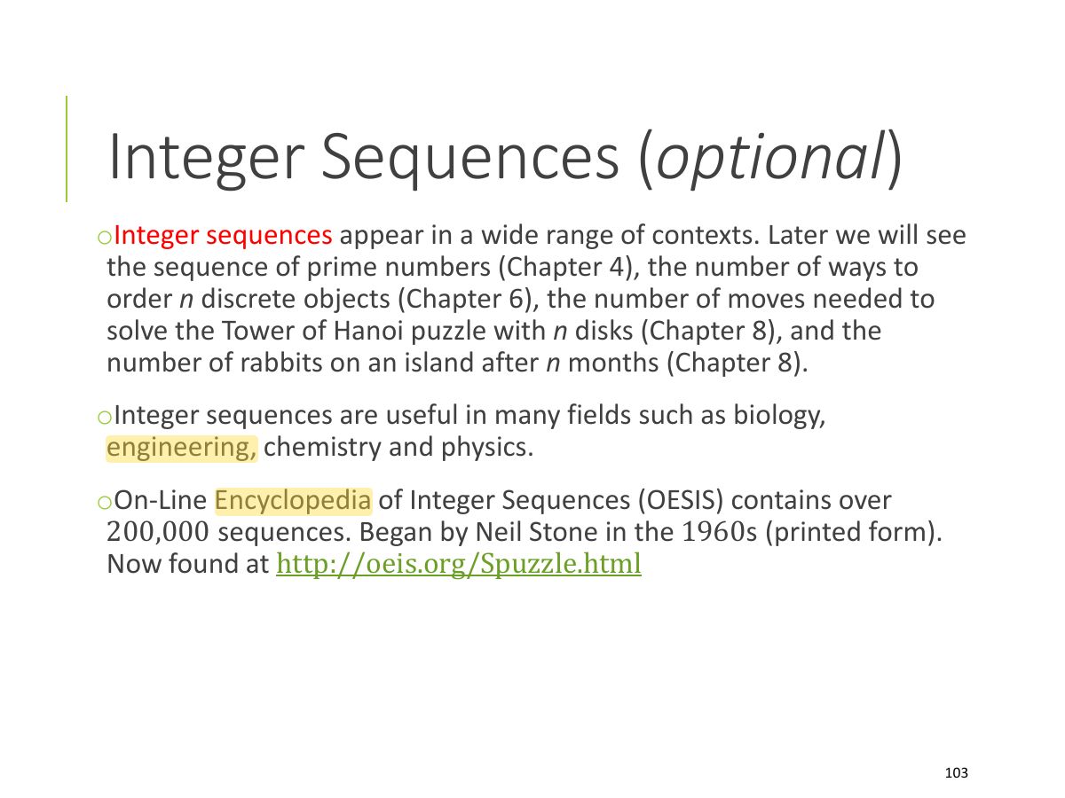 Slide 102: Integer Sequences ( optional )