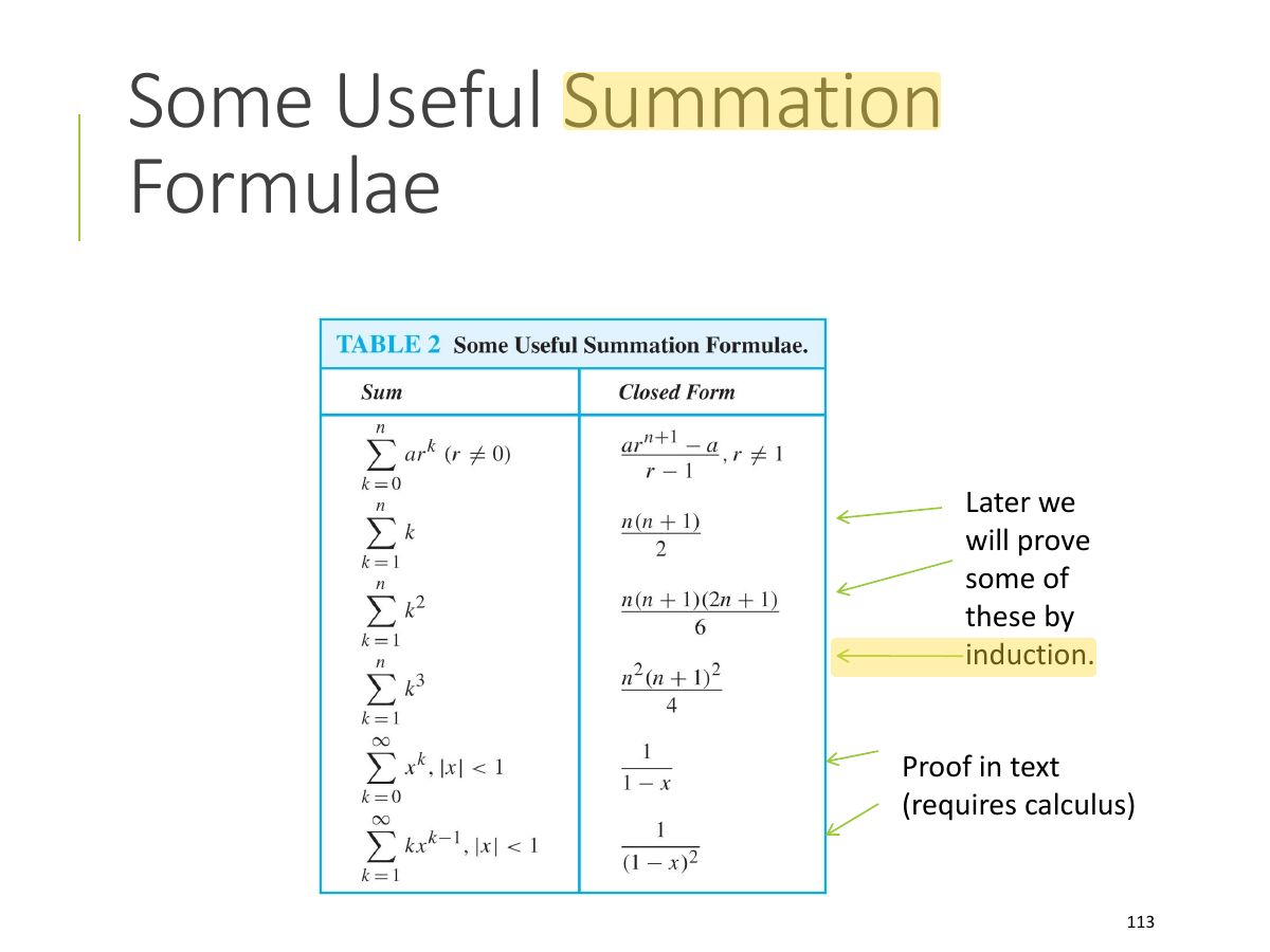 Slide 110: Some Useful Summation Formulae