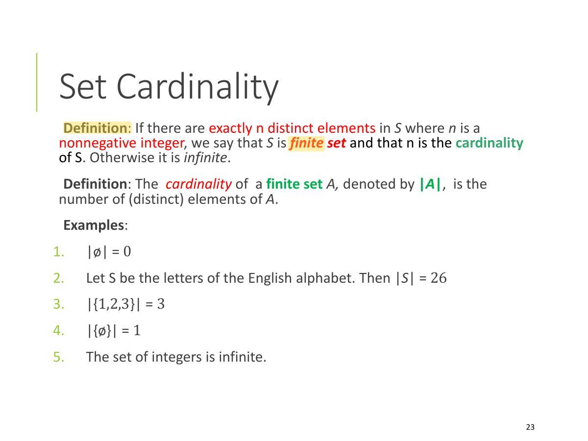 Slide 23: Set Cardinality