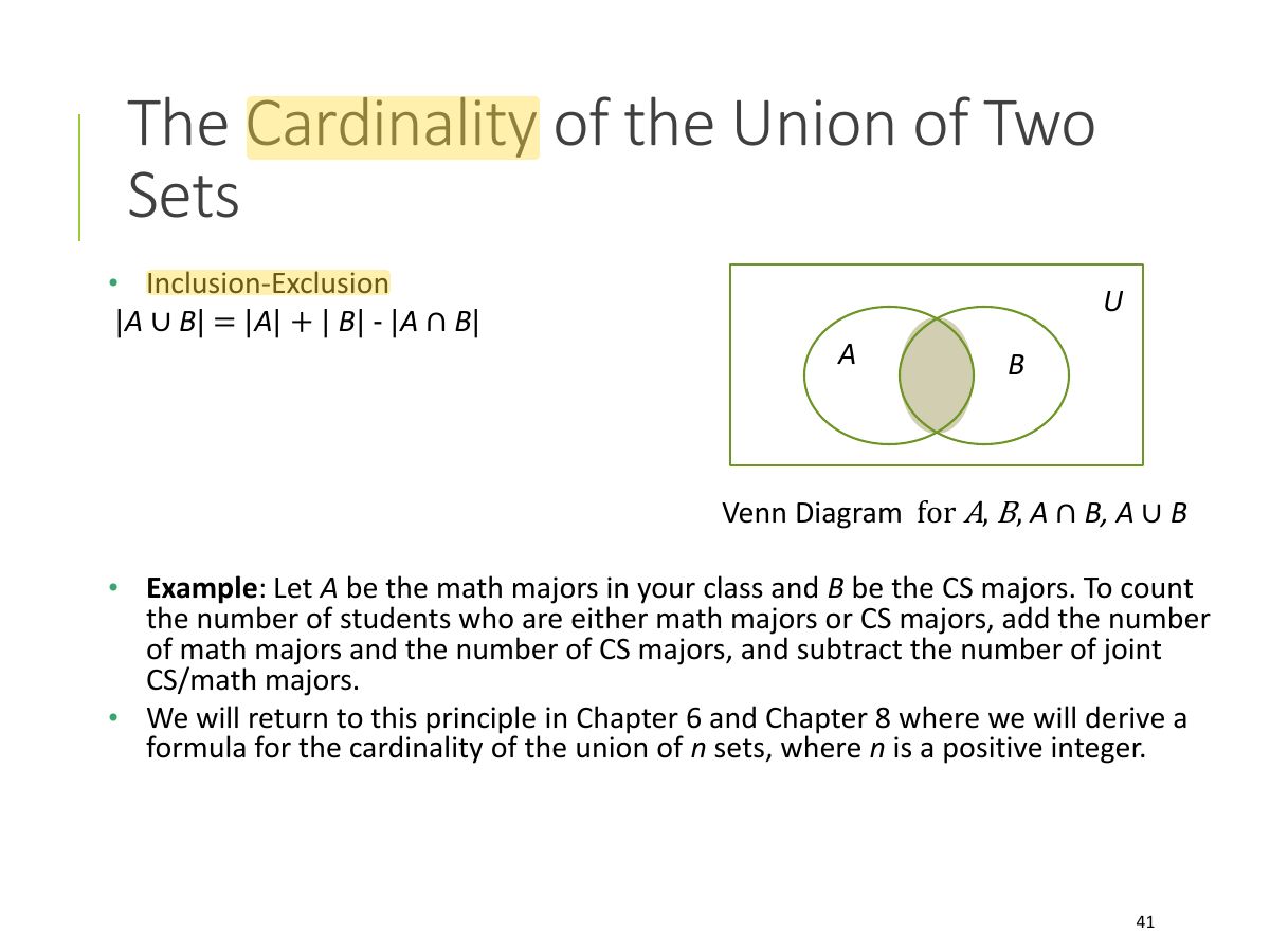 Slide 41: The Cardinality of the Union of Two Sets