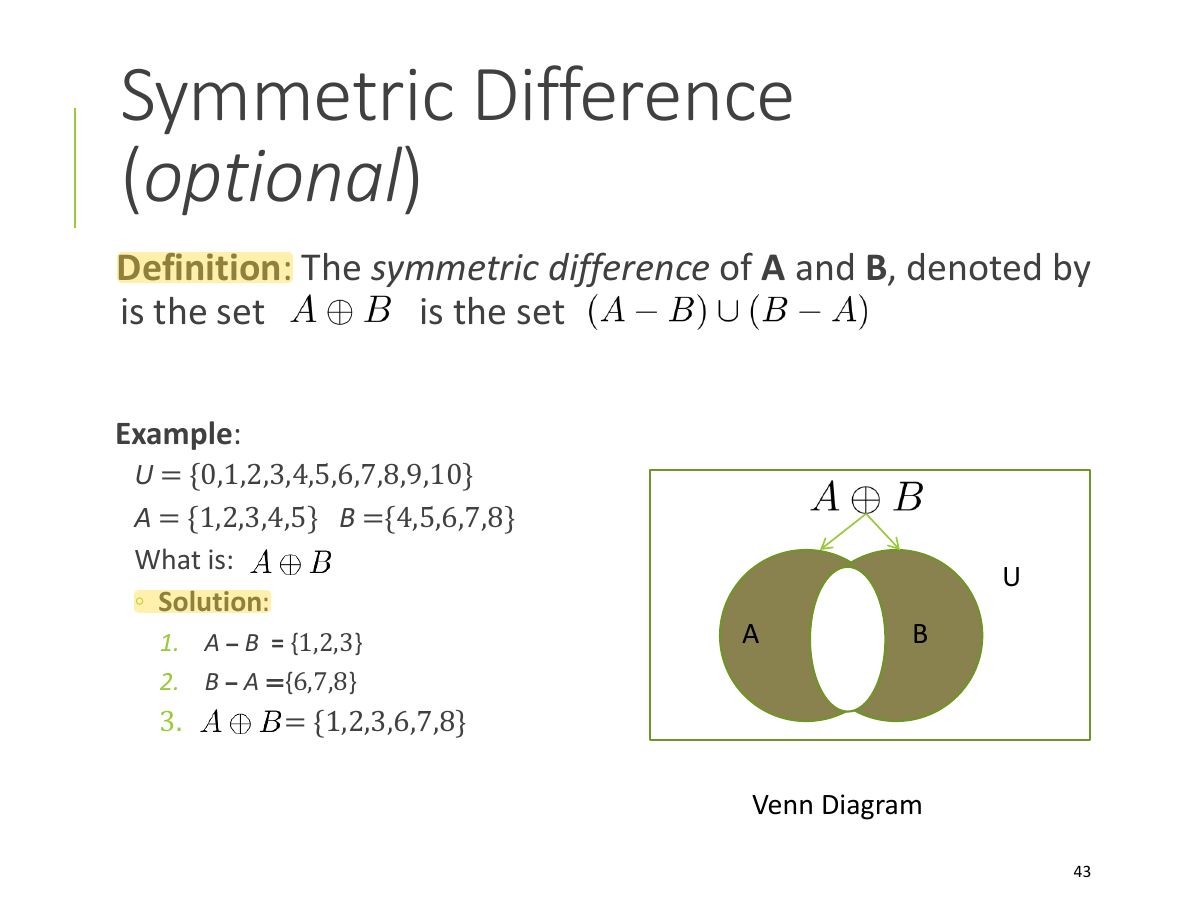 Slide 43: Symmetric Difference ( optional )