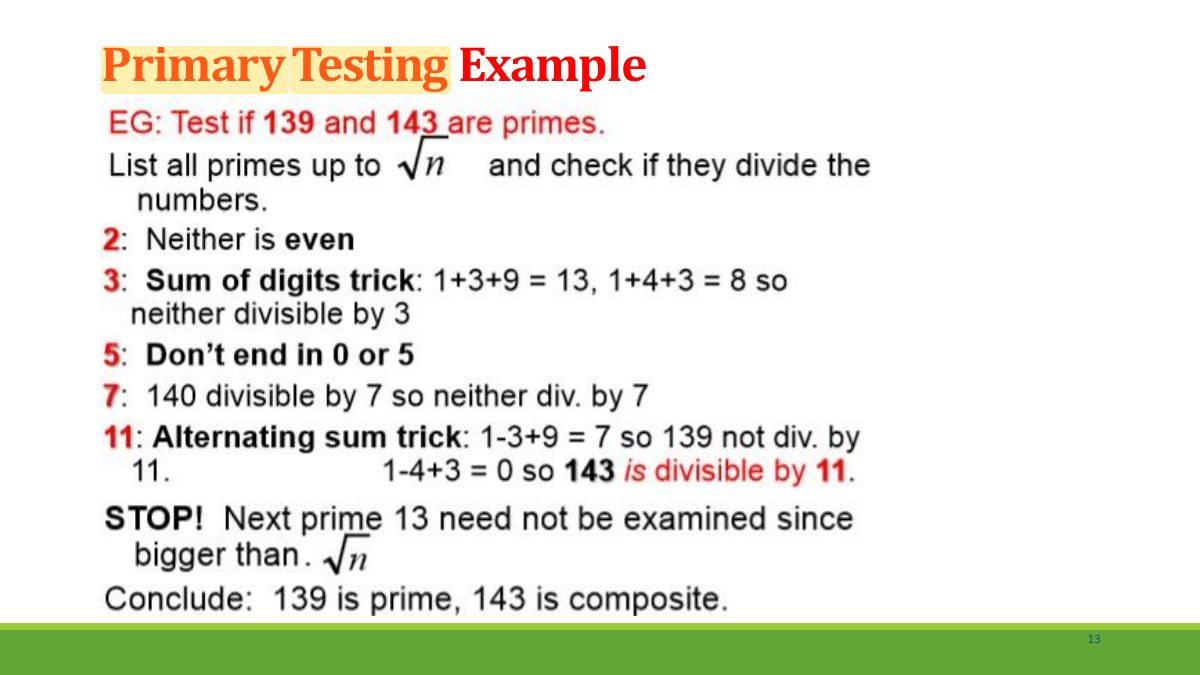 Slide 13: Primary Testing Example